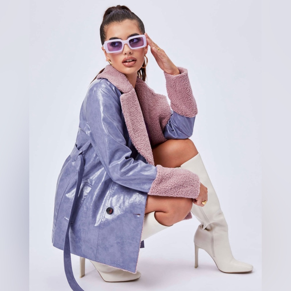 Cider Faux Fur PU Belted Jacket-Sold Out
